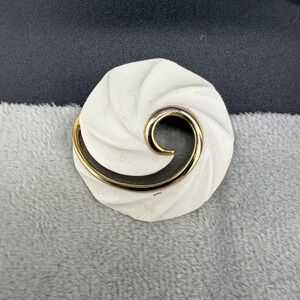Vintage Torino Brooch Gold Tone White Enamel Signed READ